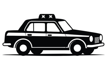 Silhouette Illustration of a Black Police Car with Lights on Top and Stripe