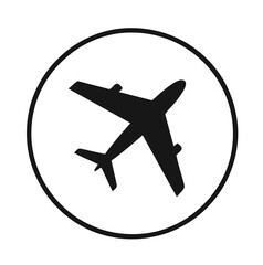 Black airplane silhouette inside a circle aircraft aviation