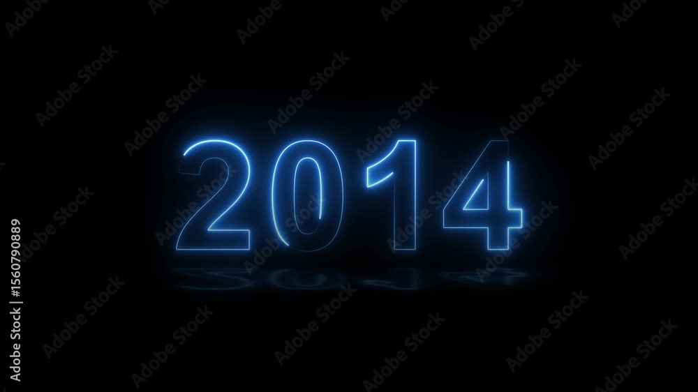 Poster 2014 neon line text. abstract 2014 neon text animation, glowing neon number text background 4k anima