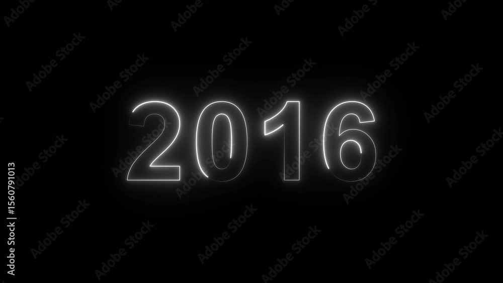 Poster 2016 neon line text. abstract 2016 neon text animation, glowing neon number text background 4k anima