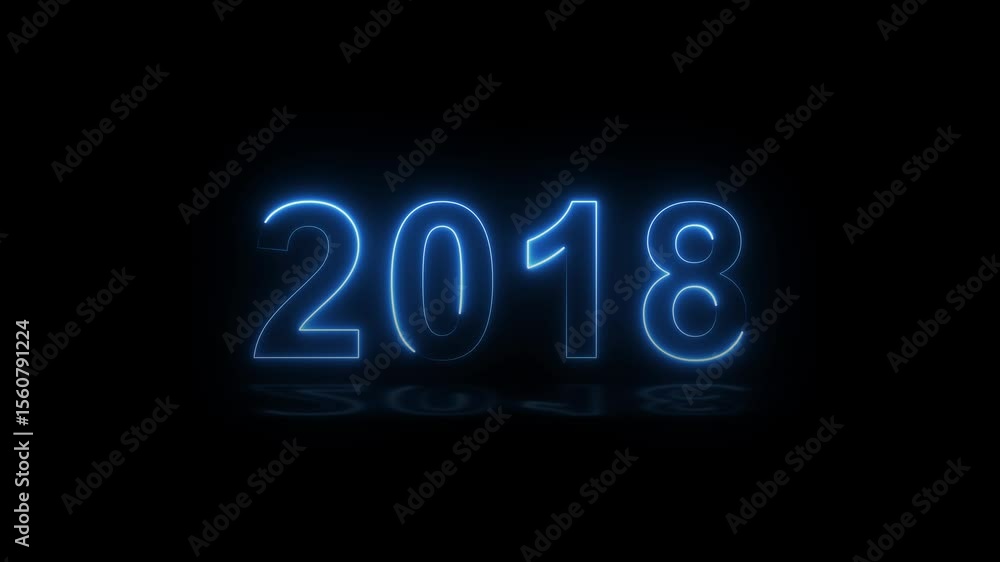 Poster 2018 neon line text. abstract 2018 neon text animation, glowing neon number text background 4k anima