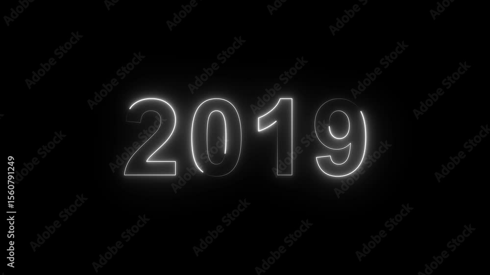 Poster 2019 neon line text. abstract 2019 neon text animation, glowing neon number text background 4k anima