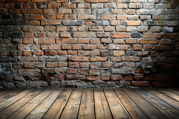 Rustic brick wall with wooden floor