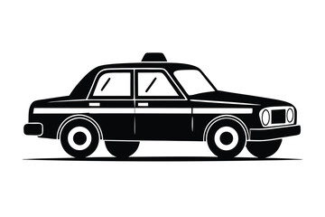 Graphic Silhouette of a Vintage Taxi Cab with Distinctive Roof Light and Design Elements