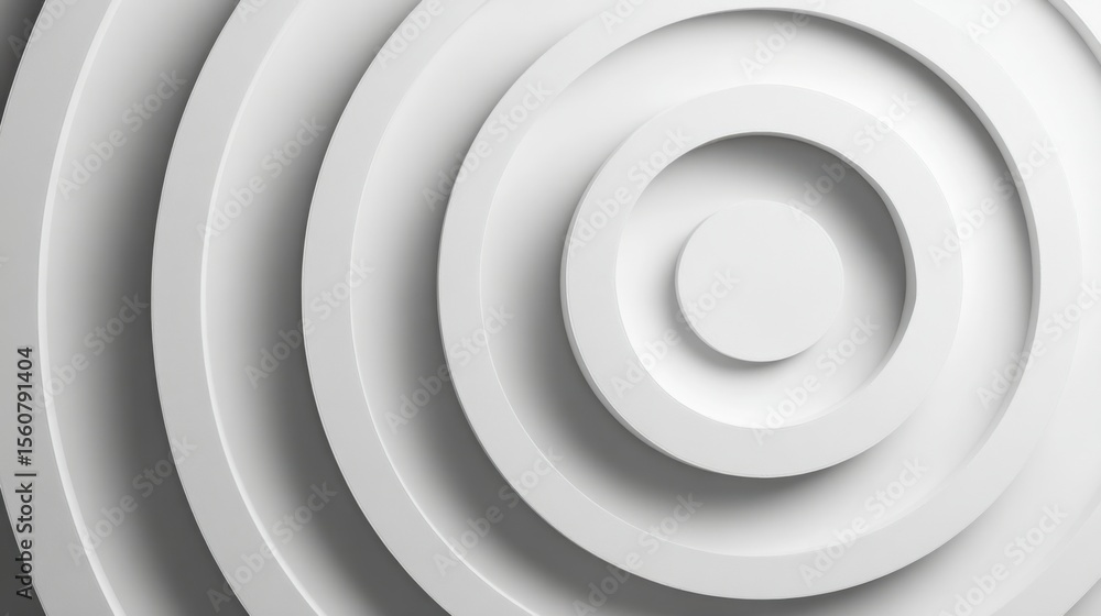 Poster this artwork features layered circular patterns in varying sizes and shades of white, creating a thr