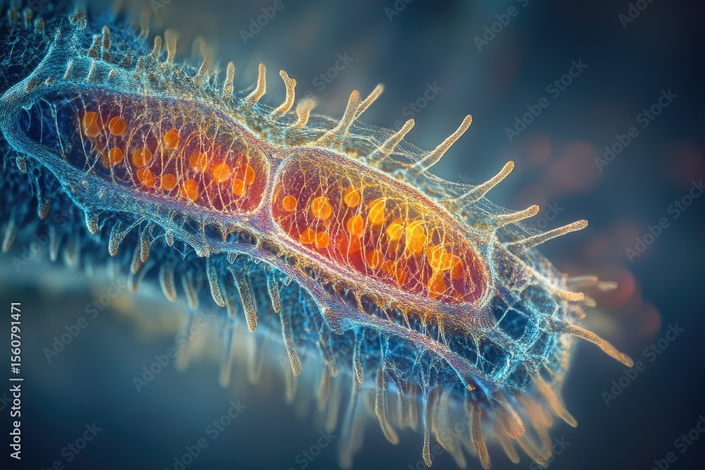 Aufkleber microscopic view of a cell with intricate details, showing internal structures and membrane.