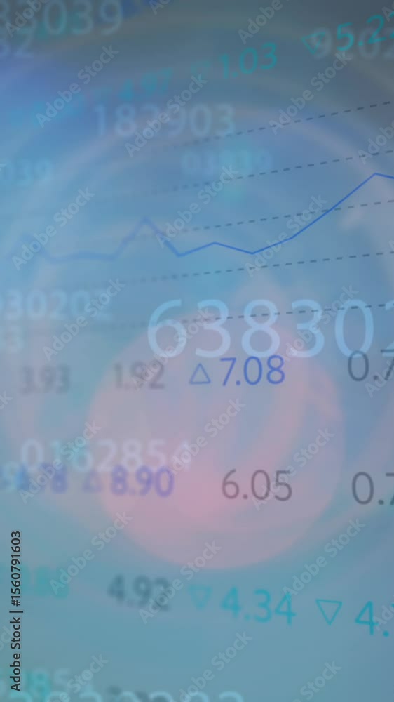Poster spots of light and multiple changing numbers against stock market data processing