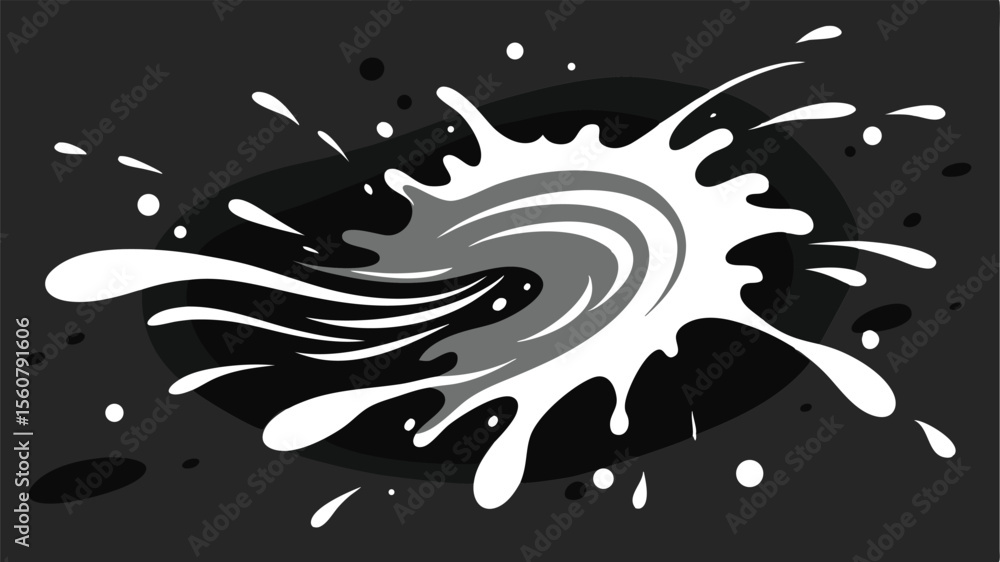 Poster abstract design featuring dynamic splashes and spirals in black and white tones