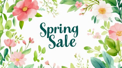 Vibrant floral spring sale animation with watercolor blossoms and leaves - Powered by Adobe