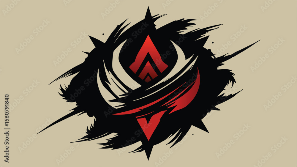 Poster abstract emblem design in red and black with a transparent background
