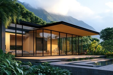 Contemporary House with Expansive Glass Walls . Real Estate Background