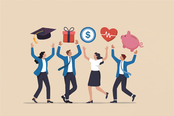 People celebrating achievements and life goals isolated on transparent background