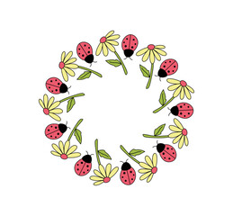 Floral circle frame. Round border made of from flowers. Flowers  in a circle.