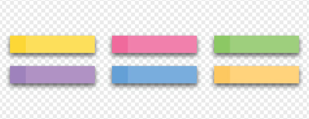 Colorful sticky notes set isolated on transparent background, ideal for reminders, digital design, office use, memos, planners, or productivity mockups