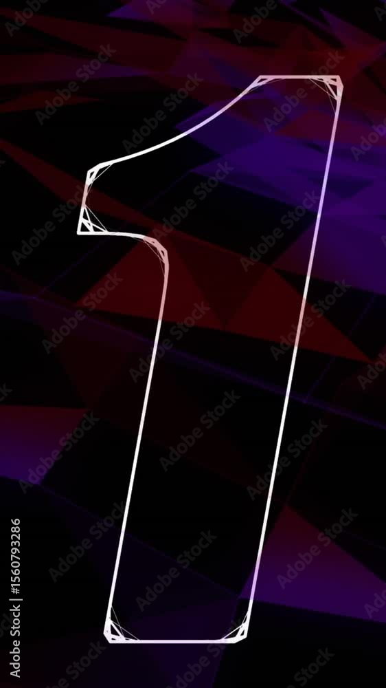 Poster animation of numbers changing from zero to four in white outline over purple networks