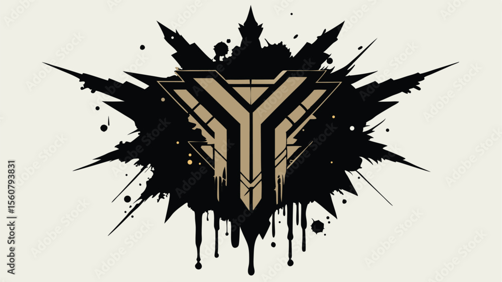 Poster abstract geometric design with a dynamic splatter effect and triangle shape