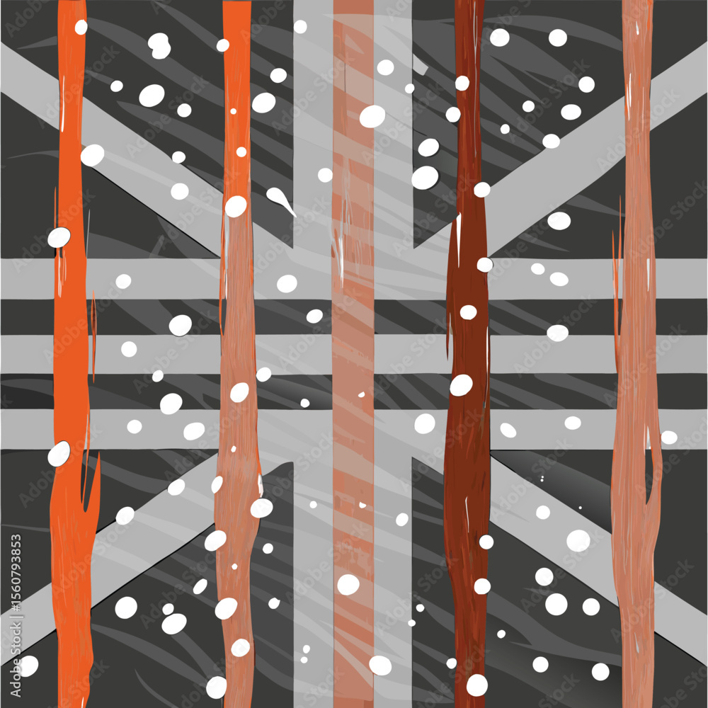 Poster abstract geometric composition with textured vertical elements and transparent white dots