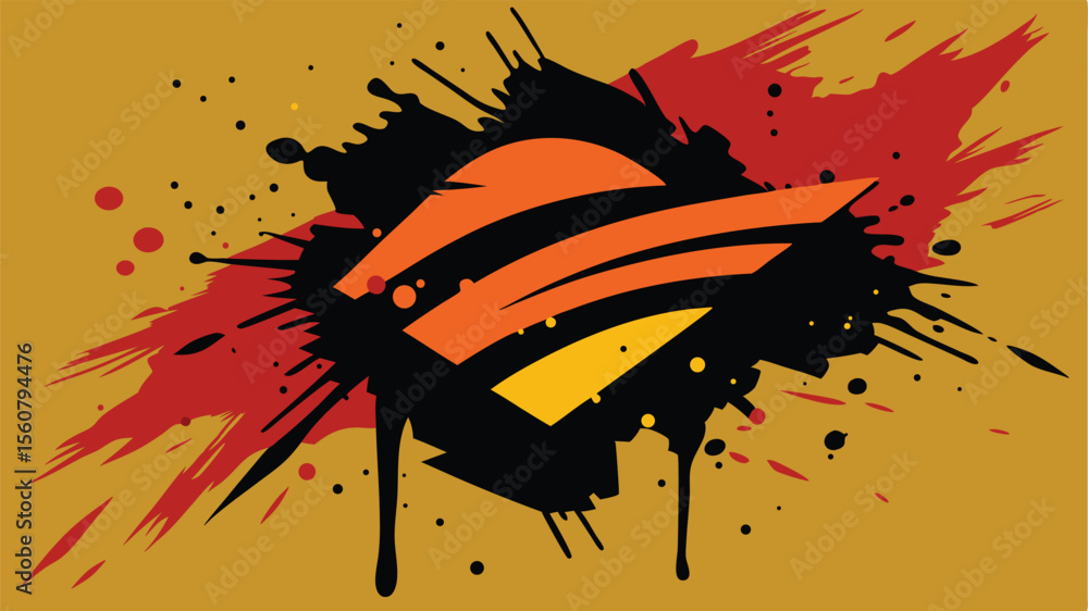 Poster abstract graphic design composition with splatter effect in warm color palette