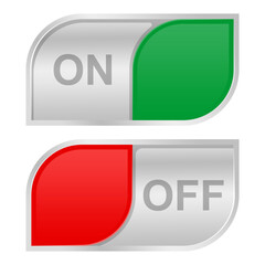 Flat Design On Off Switch Button Icon Vector with Red Off and Green On Symbols for Web Control Panel or UI Settings