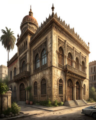 Obraz premium An exquisite illustration of an old-world building, showcasing ornate architecture, a majestic dome, and intricate details. Perfect for those who appreciate historical elegance and artistic ...