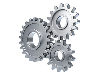 Interlocking metal gears isolated on a transparent background.PNG