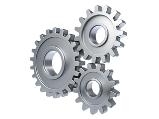 Interlocking metal gears isolated on a transparent background.PNG