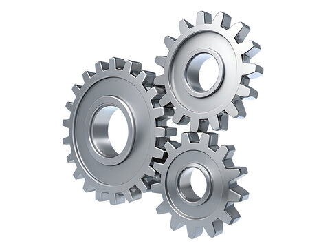 Interlocking metal gears isolated on a transparent background.PNG