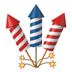 Striking fireworks design featuring patriotic red, white, and blue colors, suitable for celebrations and festive occasions, perfect for graphic elements.