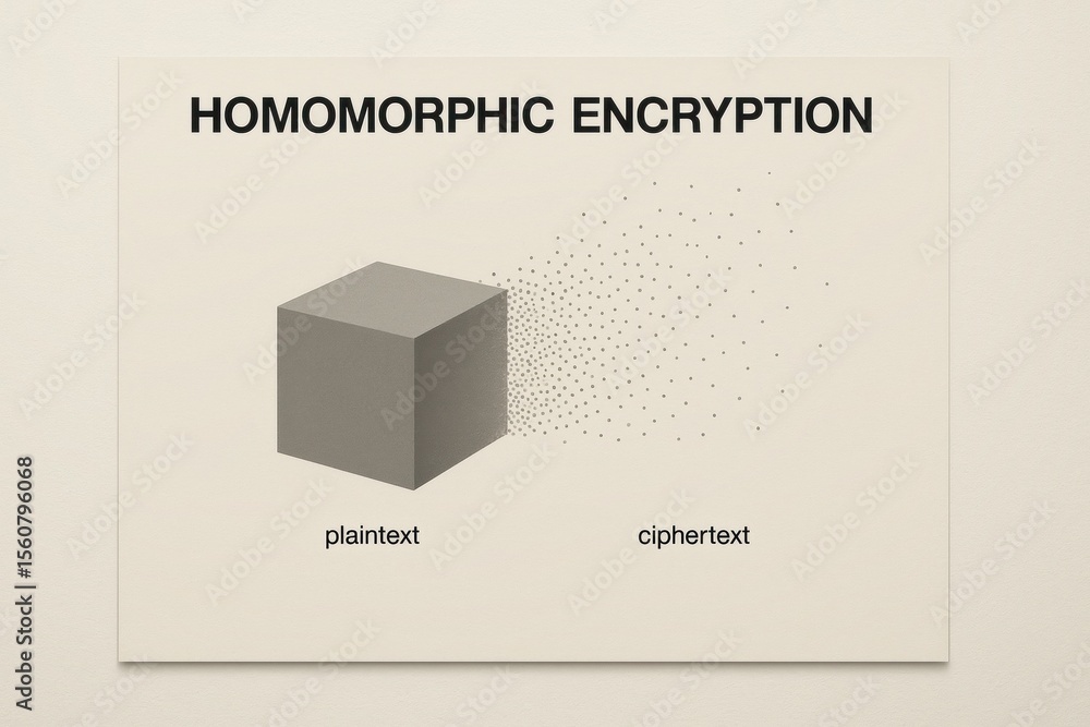 Aufkleber Visual Representation of Homomorphic Encryption: Transforming Plaintext into Ciphertext
