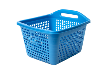 Blue plastic laundry basket isolated on white background
