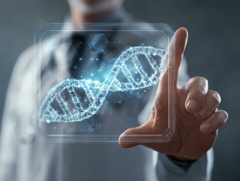 Medicine of the future. Healthcare technology and the networking concept. DNA. Digital health and networking on the hologram. Futuristic physician. Engineering and Medtech Generated image