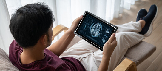 Medical science technology and futuristic healthcare virtual computer software analyze human health...