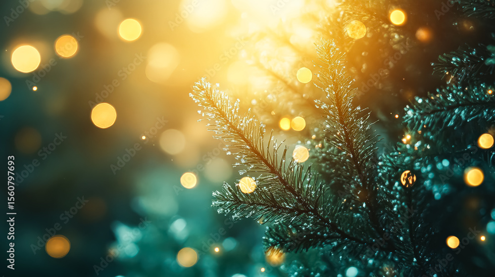 Poster tree with a bright green color and a lot of sparkles. the tree is surrounded by a blurry background