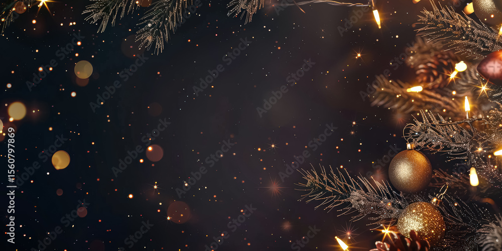 Aufkleber black background with a tree and some gold ornaments. the tree is surrounded by a lot of sparkles an