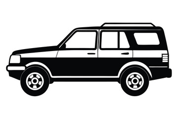 Side View Illustration Classic Boxy SUV with Roof Rack in Black and White