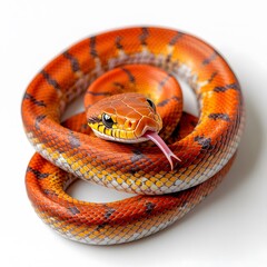 Image of a corn snake isolated on a white background. Cute exotic animals. Beautiful and colorful pets on a white background.