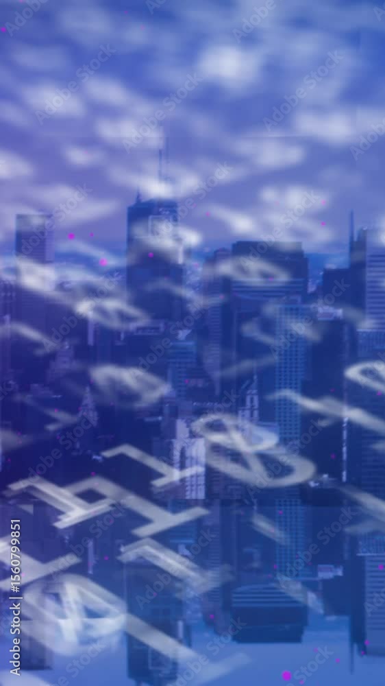 Poster animation of binary coding over cityscape