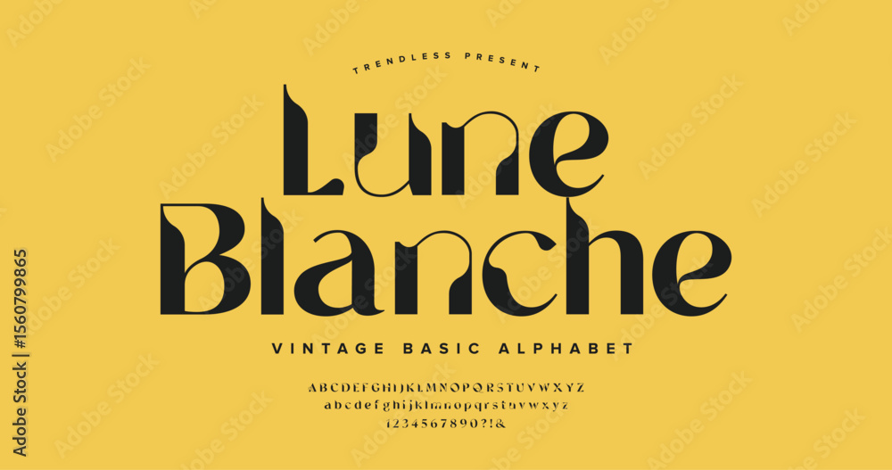 Poster lune blanche: a refined serif font with soft elegance and timeless charm. featuring a full set of up