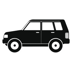 Minimalist Black SUV Car Illustration, Side View, Simple Auto Icon Design