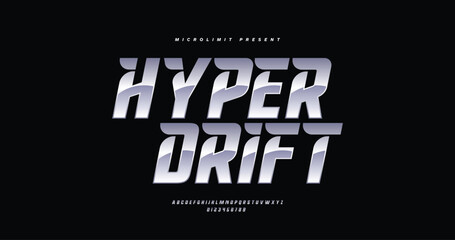 Hyper Drift: A dynamic italic sport font with modern urban flair. Slanted letterforms and platinum style make it perfect for race themes, e-sports branding, and athletic number displays.