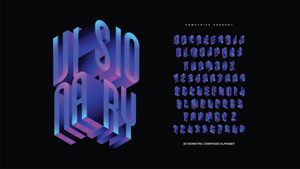 Visionary: A bold 3D isometric font with vibrant blue and pink extrusion. Stylish and dimensional, perfect for posters, gaming, digital headers, and modern typographic compositions.