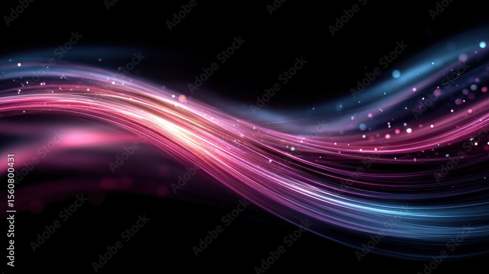 Poster bright light waves in vibrant pink and blue tones flow gracefully across a dark background, creating