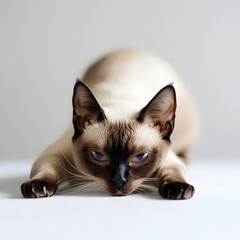 Image of a cute Siamese cat isolated on a white background. Cute exotic animals. Beautiful and colorful pets on a white background.