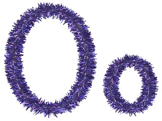 Shiny purple tinsel in letter O. 3d rendering.