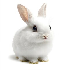Image of a cute, fluffy white baby rabbit isolated on a white background. Cute, exotic animals. Beautiful, colorful pets on a white background.