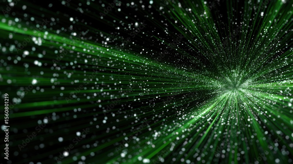 Poster bright green light beams radiate outward in a mesmerizing pattern, creating a sense of depth and mov