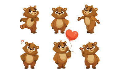 Delightful Cheerful Pixelated Bears Holding Balloons and Hearts, Exuding Happiness and Joy