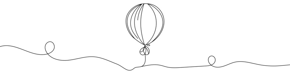 Black balloon in single line art style. Editable minimalist balloon drawing on white background. Vector illustration.