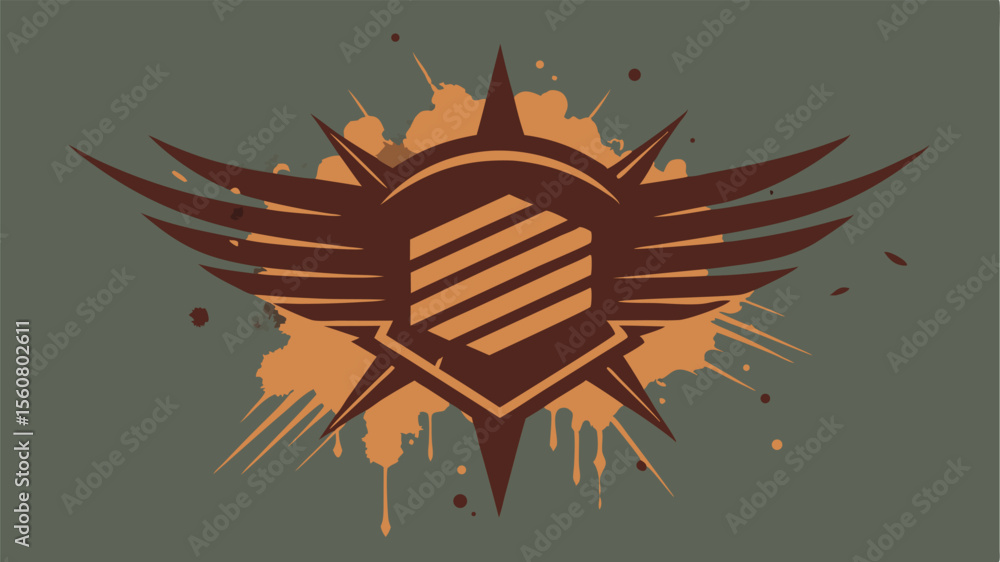 Poster abstract winged emblem design with grunge elements featuring transparent background