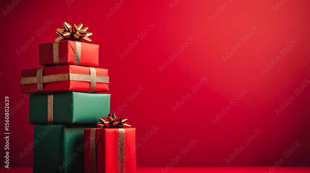 Aufkleber stack of presents with a red background. the background is a deep shade of red, which creates a warm